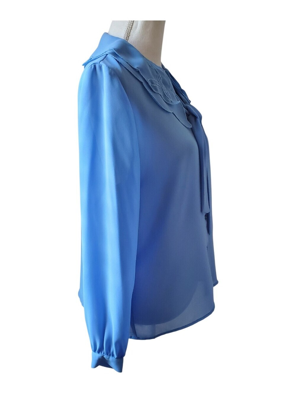 Rhodes Collection Blue Vintage Blouse Embroidered Scalloped Collar Button Front - Picture 7 of 9